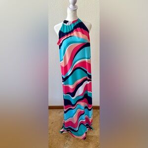 TRINA TURK Colorful Wave Print Stretch Maxi Dress SZ M Resortwear Beach vacation
